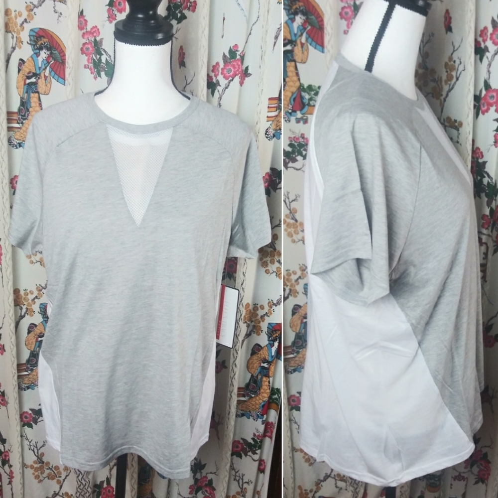 Ellen Tracy Active XL Grey & White Top